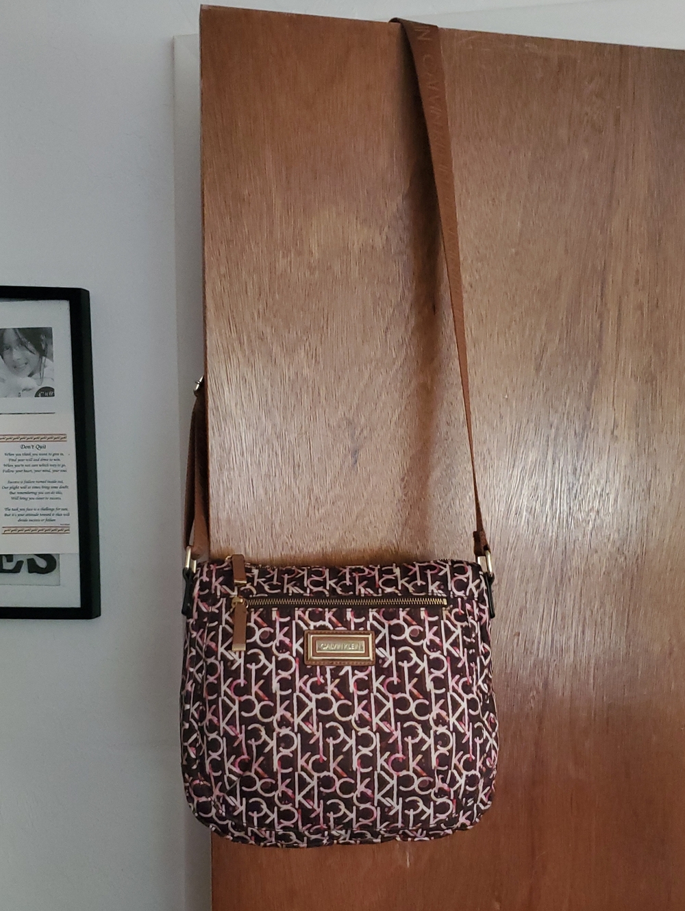 Calvin Klein Nylon Brown and Pink Logo Crossbody Bag